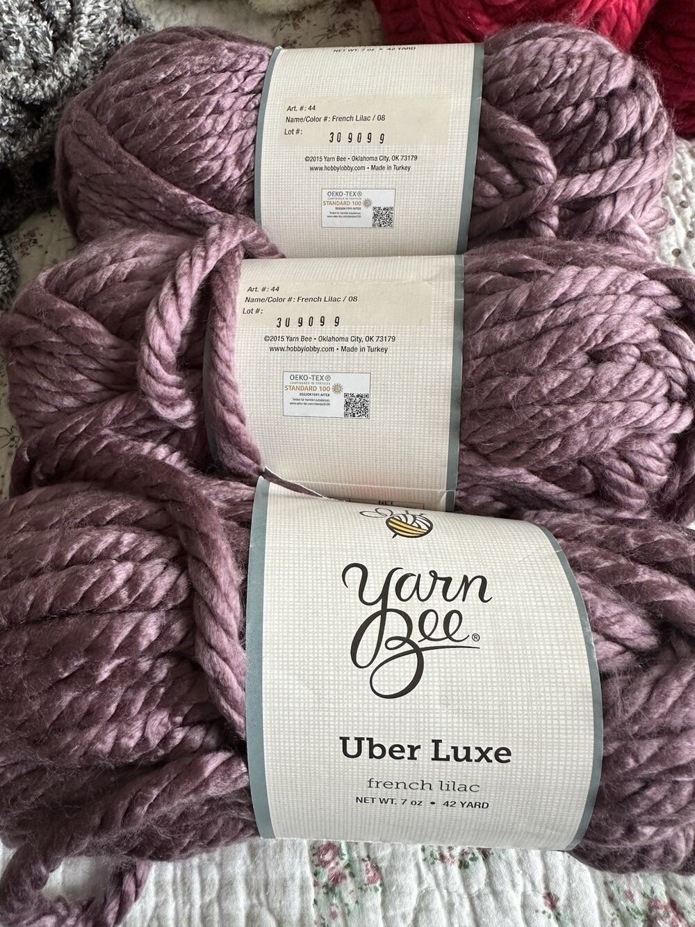 Yarn Bee UBER LUXE - 3 Skeins #8 French Lilac - 42 YARDS- Same Dye Lot